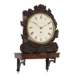 An unusual Victorian carved mahogany fusee dial wall timepiece with eight...