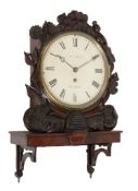 An unusual Victorian carved mahogany fusee dial wall timepiece with eight...