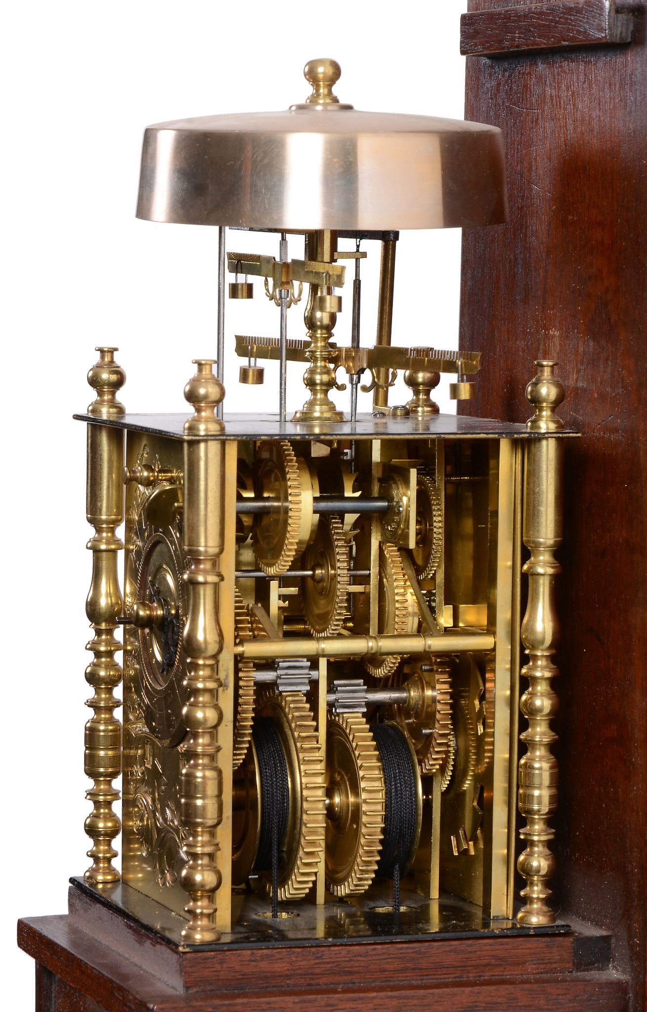 A Japanese engraved brass Kake-Dokei lantern clock with double foliot... - Image 5 of 5