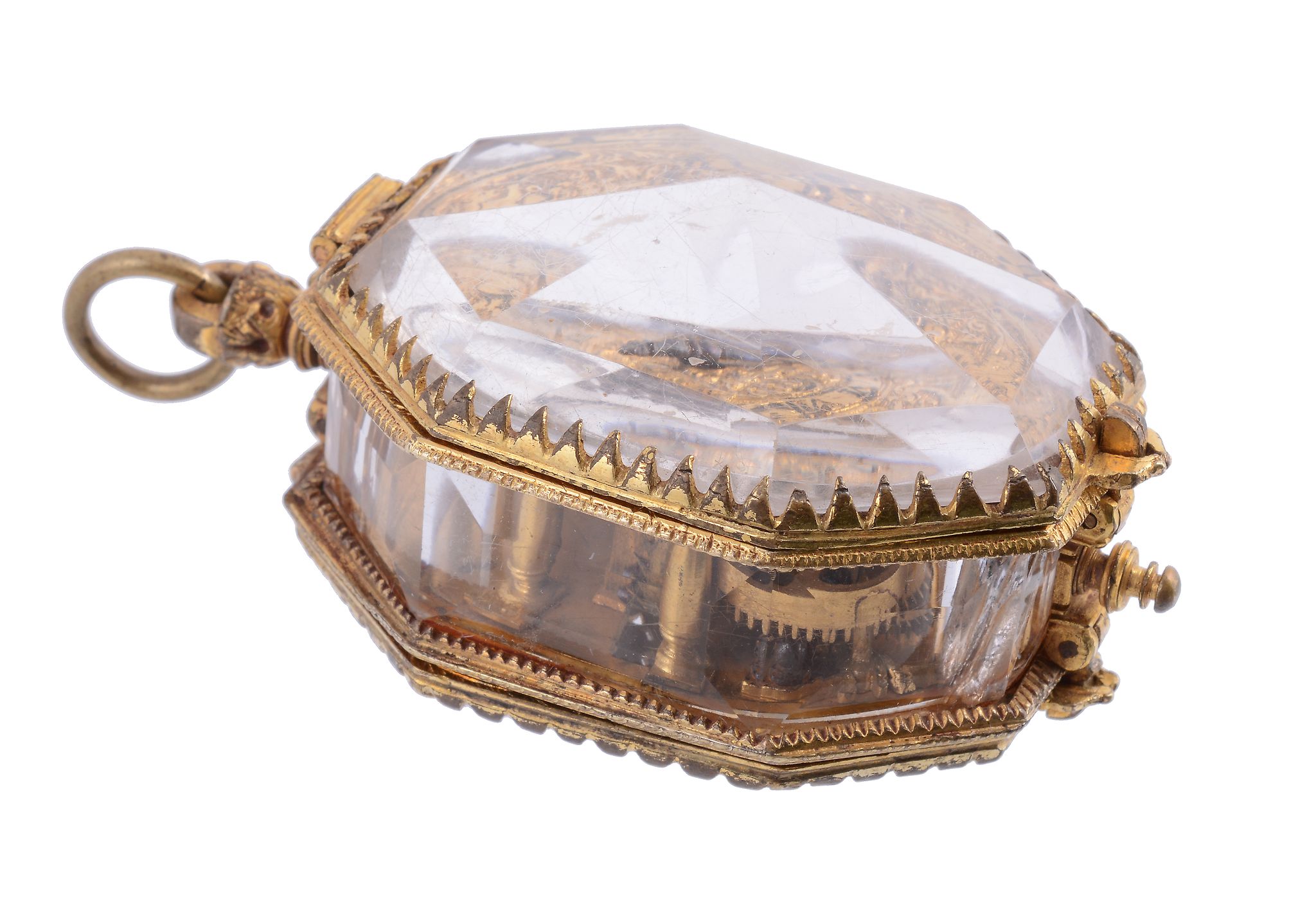 A fine Renaissance gilt brass and rock crystal pre-hairspring pendant watch... - Image 4 of 4