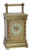 A French lacquered brass carriage clock, Richard and Company, Paris