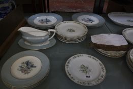 A German porcelain 'Franconia' pattern, part dinner service and a Royal Worcester 'Woodland' pattern