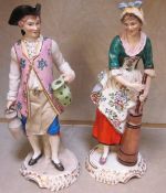 A pair of Derby figures, male and female, with milk pail, 21cm high approx.