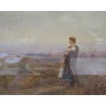 Tom Lloyd (1849-1910) Woman and Children waiting in field Watercolour Signed and dated 1887 39cm x