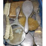 A quantity of silver and silver plate to include various silver backed brushes, mirrors and