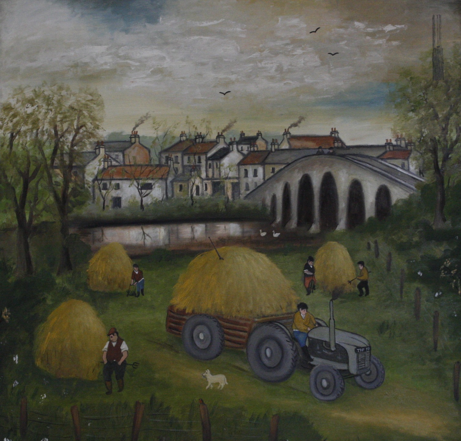 John Schwatschke (Dublin, 1943) 'Working at Bennetsbridge' Oil on canvas Signed and titled to
