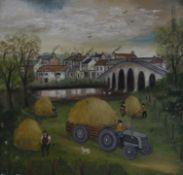 John Schwatschke (Dublin, 1943) 'Working at Bennetsbridge' Oil on canvas Signed and titled to