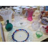 A quantity of coloured and other glass, pressed glass, 20th Century glass, cased vases etc Best Bid