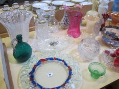 A quantity of coloured and other glass, pressed glass, 20th Century glass, cased vases etc Best Bid