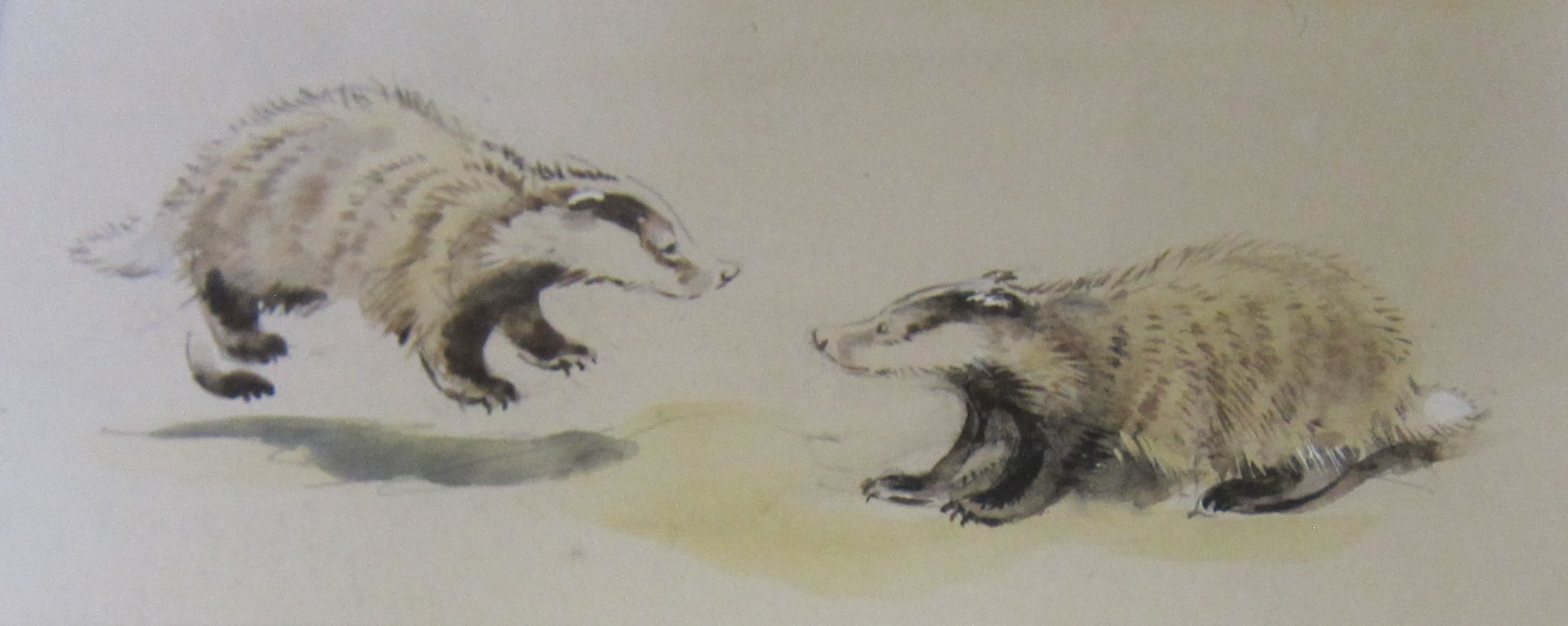 A quantity of pictures and prints to include a watercolour of badgers, botanical watercolours etc