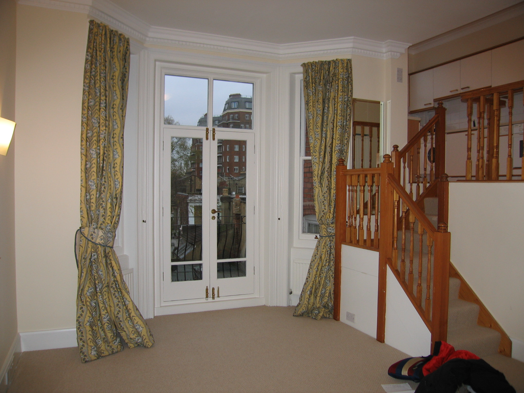 Two pairs of curtains, yellow ground with blue floral and lined decoration, lined and interlined, - Image 7 of 7