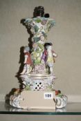 A Dresden porcelain table lamp, floral encrusted, with figures of children, 40cm high approx. Best