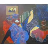 Tarkay (1935-2012) Lady sat with teapot and fruit bowl Lithograph Limited edition 162/350 Signed