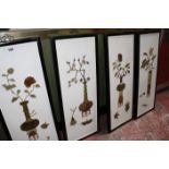 Four modern Oriental lacquered panels, floral decorated, 64cm x 25cm, and a Regency style mahogany