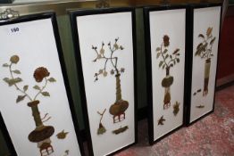Four modern Oriental lacquered panels, floral decorated, 64cm x 25cm, and a Regency style mahogany