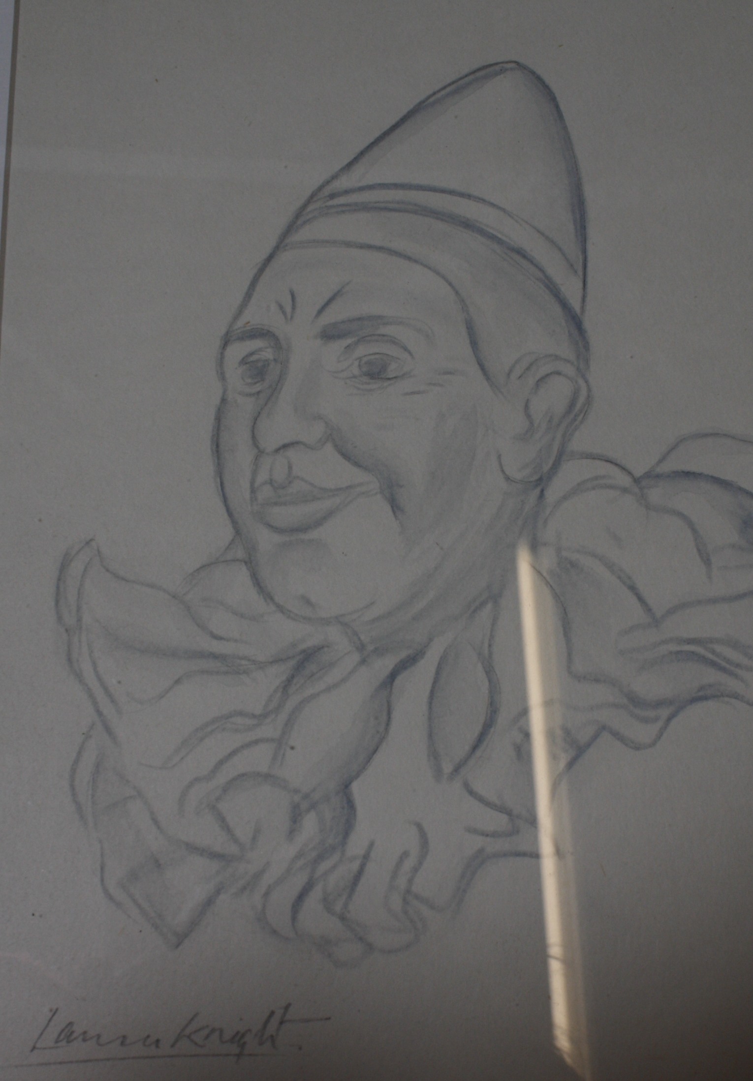 English School (Early 20th Century) Portrait of a clown Pencil drawing Signed lower left Laura