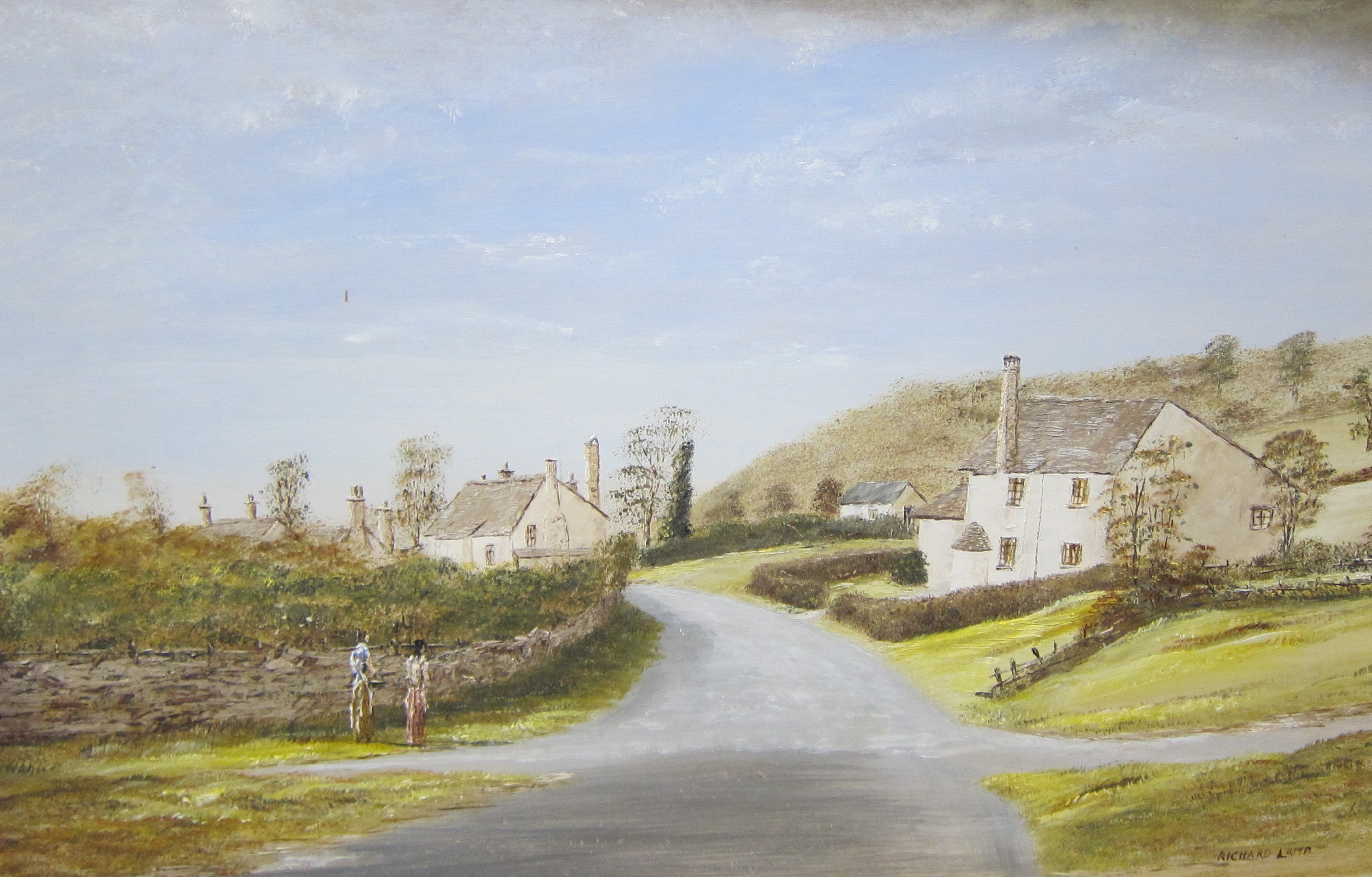 Richard Lamb (20th Century) Village landscape Oil on board Signed lower right Unframed 30cm x 44. - Image 2 of 2