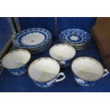A Lomonosov 'Fan' pattern china part tea service, comprising four cups, four saucers and four