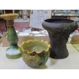 A Majolica jardinière on stand and a decorative bird bath -2 Best Bid