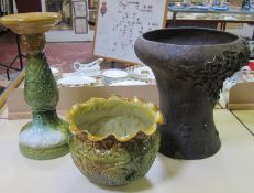 A Majolica jardinière on stand and a decorative bird bath -2 Best Bid