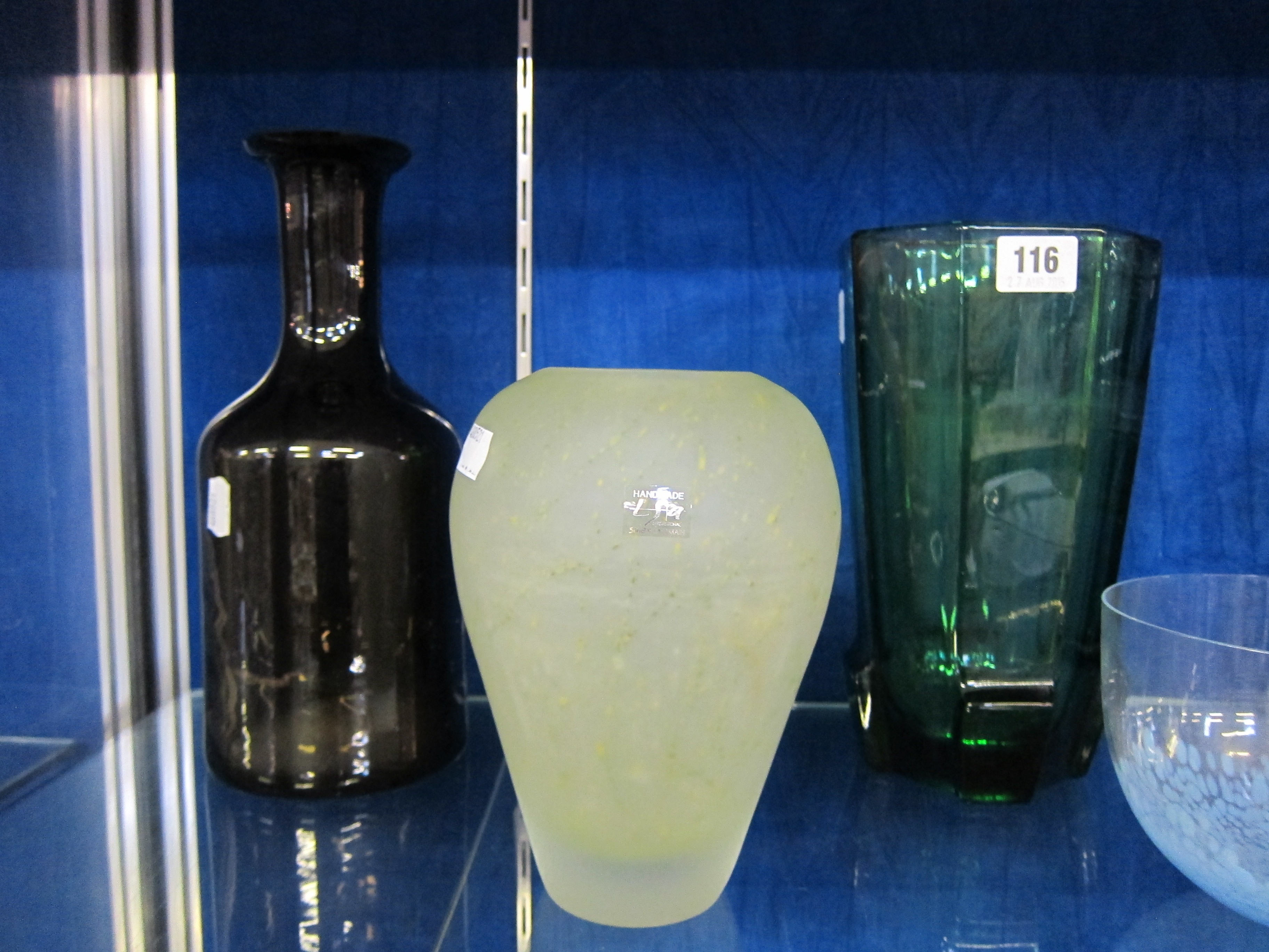 A Swedish Lindshammar clear glass bowl with blue flecks, a Royal Brierley art glass bowl, a LSA - Image 2 of 2