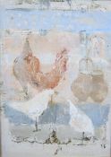 Anne Donnelly (Irish, b. 1932) Cockerel and hens Oil on board Signed lower right 34cm x 24cm