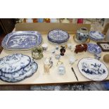 A quantity of blue and white ceramics, stoneware, Royal Worcester figure and other decorative ware