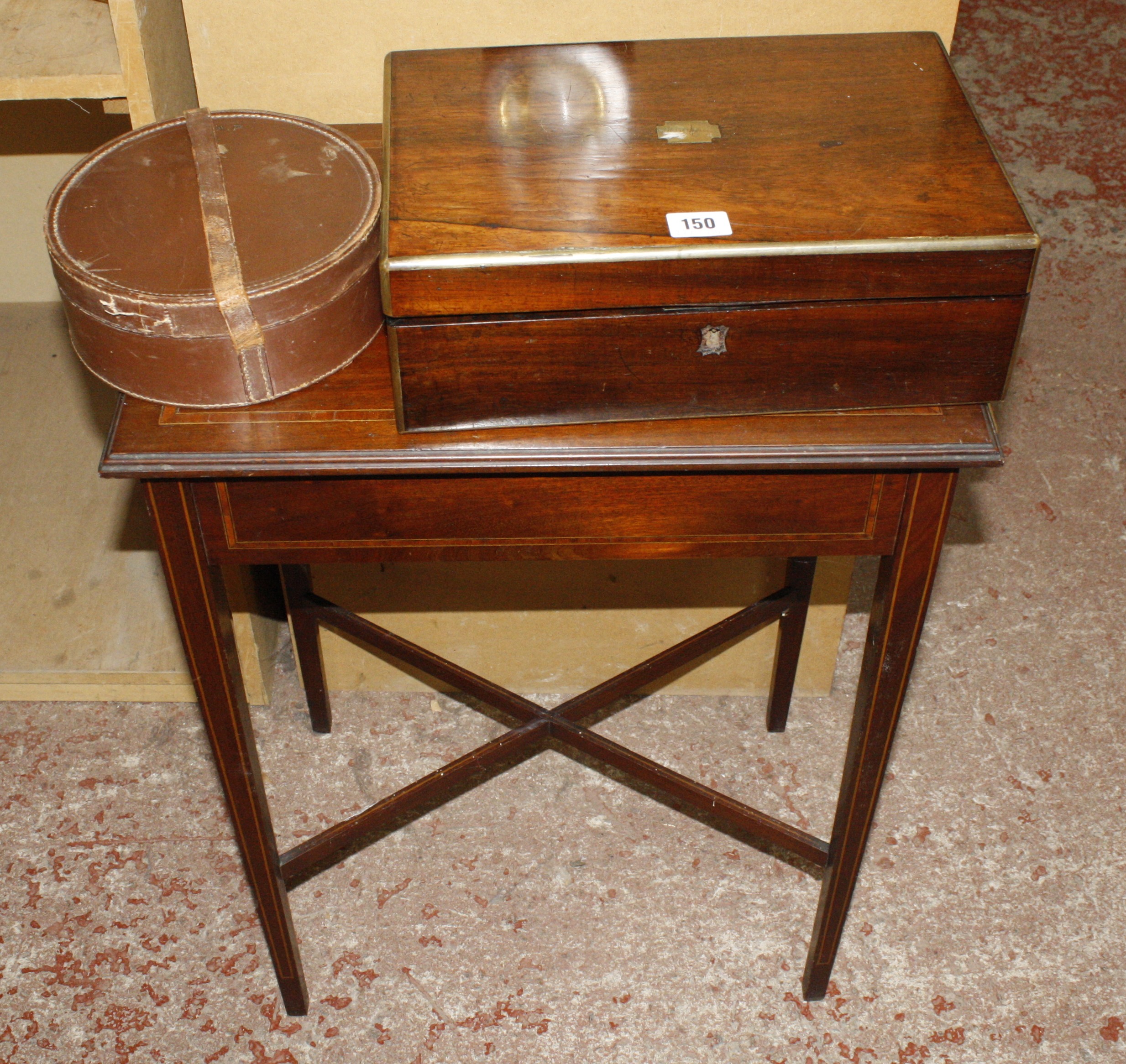 An Edwardian mahogany side table, a 19th Century writing slope and Edwardian leather collar box