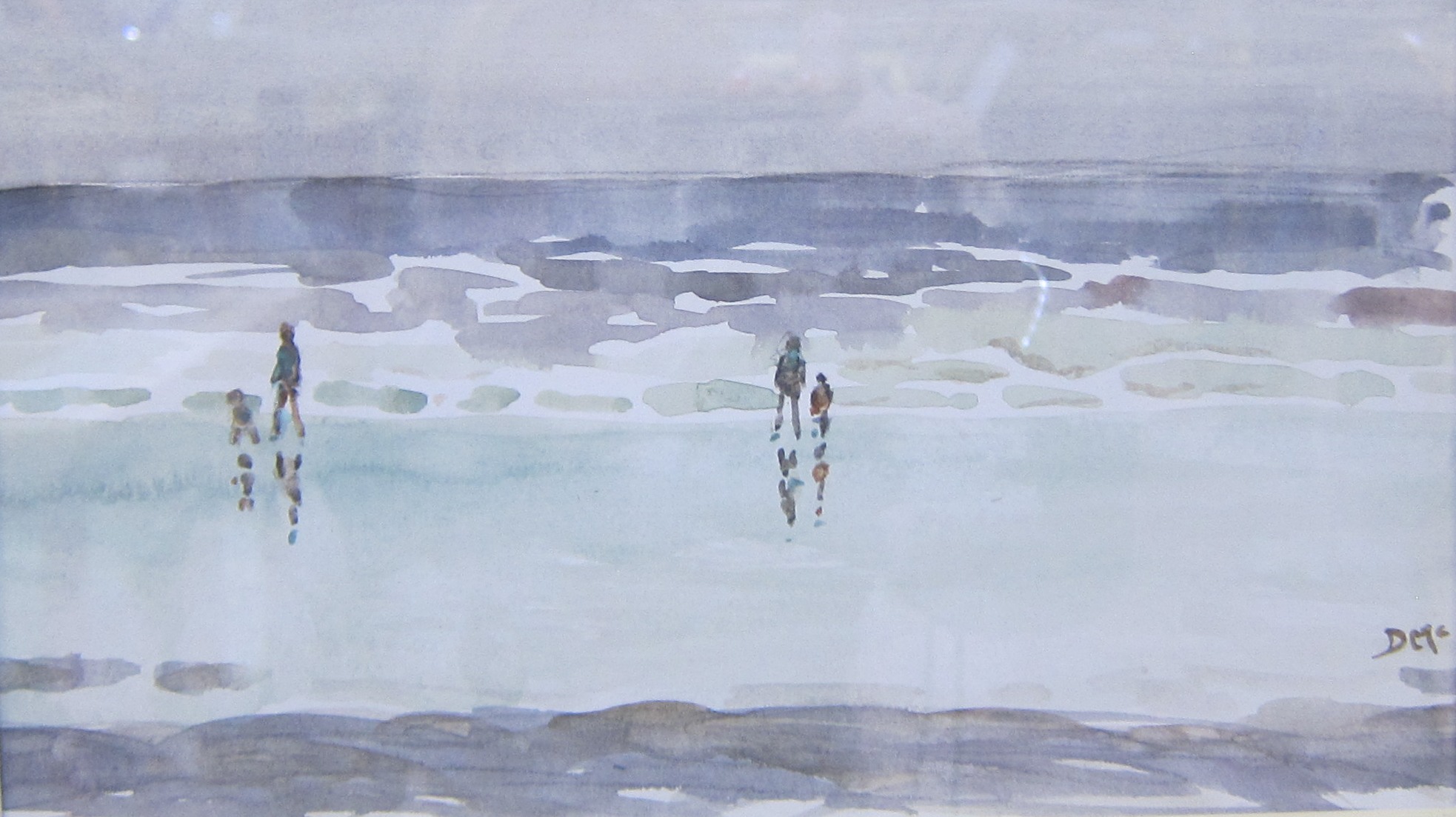 Donald McIntyre (1923-2009) Figures on a beach Watercolour Initialled lower right 15cm x 26.5cm