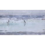 Donald McIntyre (1923-2009) Figures on a beach Watercolour Initialled lower right 15cm x 26.5cm