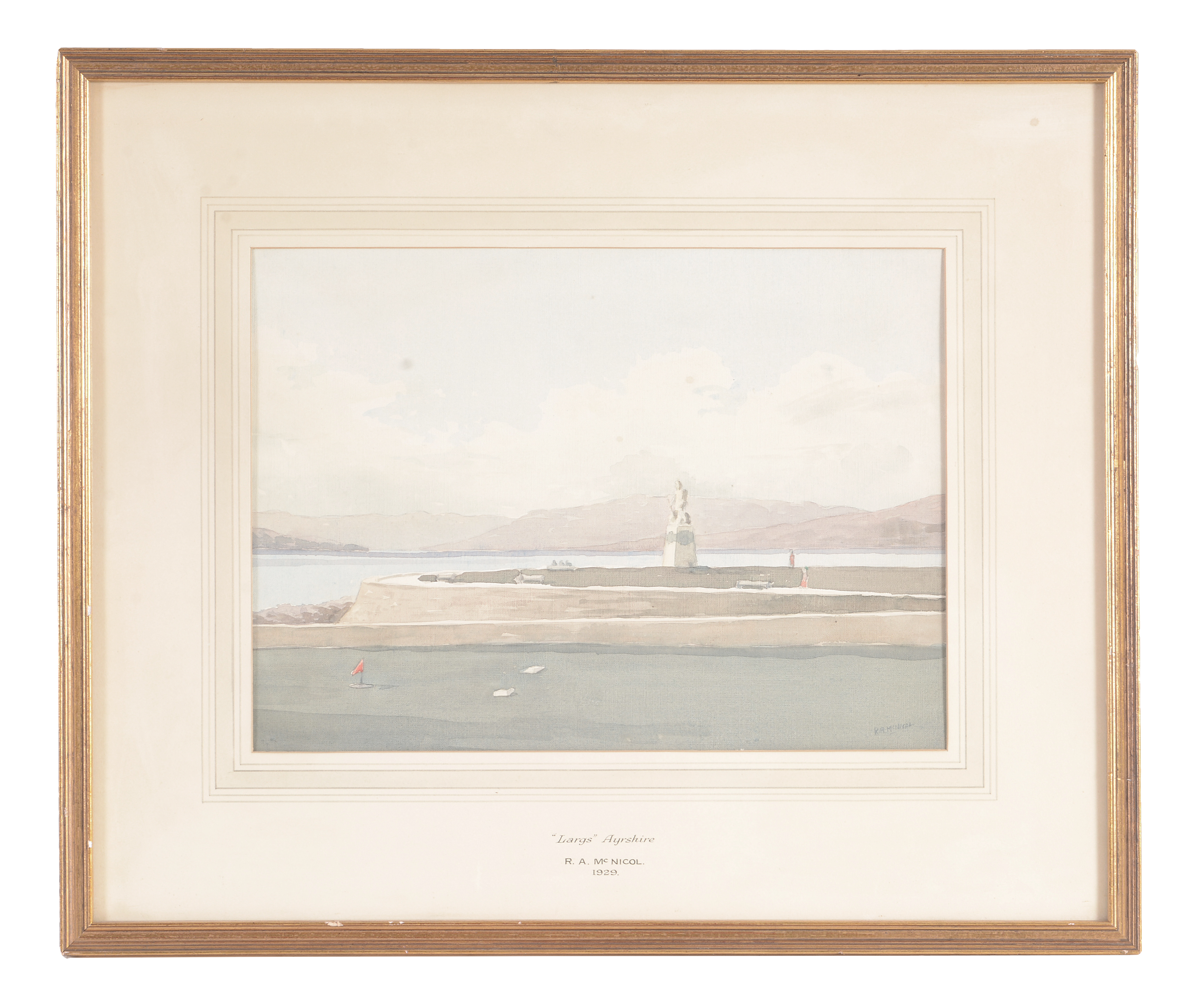 R.A. McNicol (British fl.1930) 'Ettrick Bay, Bute' Watercolour Signed lower left and dated 1930 26cm - Image 2 of 2