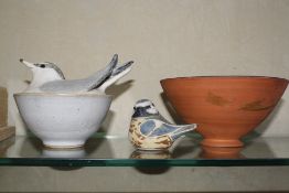 A Rosemary Wren bowl with lid shaped as a bird, marked to base, 12.5cm in diameter, a Rosemary