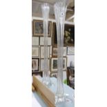 Two modern large trumpet shaped clear glass vases, 108.5cm high and 91.5cm high (2)