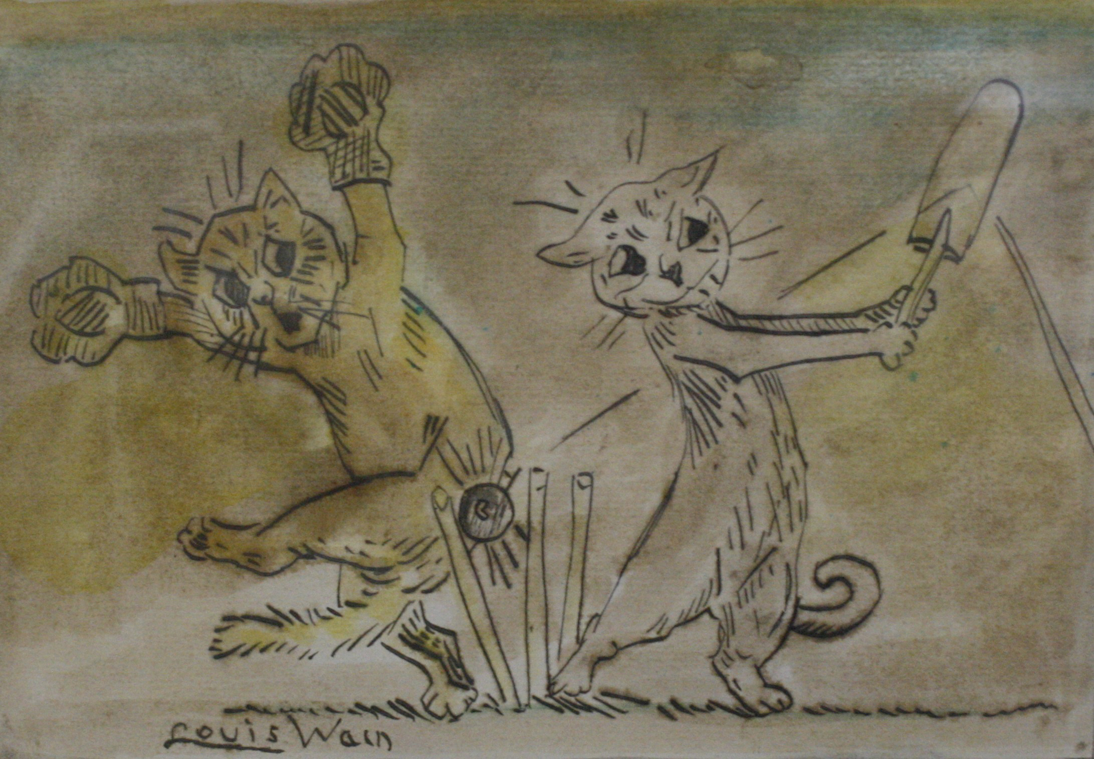 A follower of Louis Wain (1860-1939) Cats Ink and wash Signed lower left Louis Wain 17.5cm x 25cm