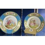 A pair Sevres style cabinet plates, each having painted central decoration depicting a romantic