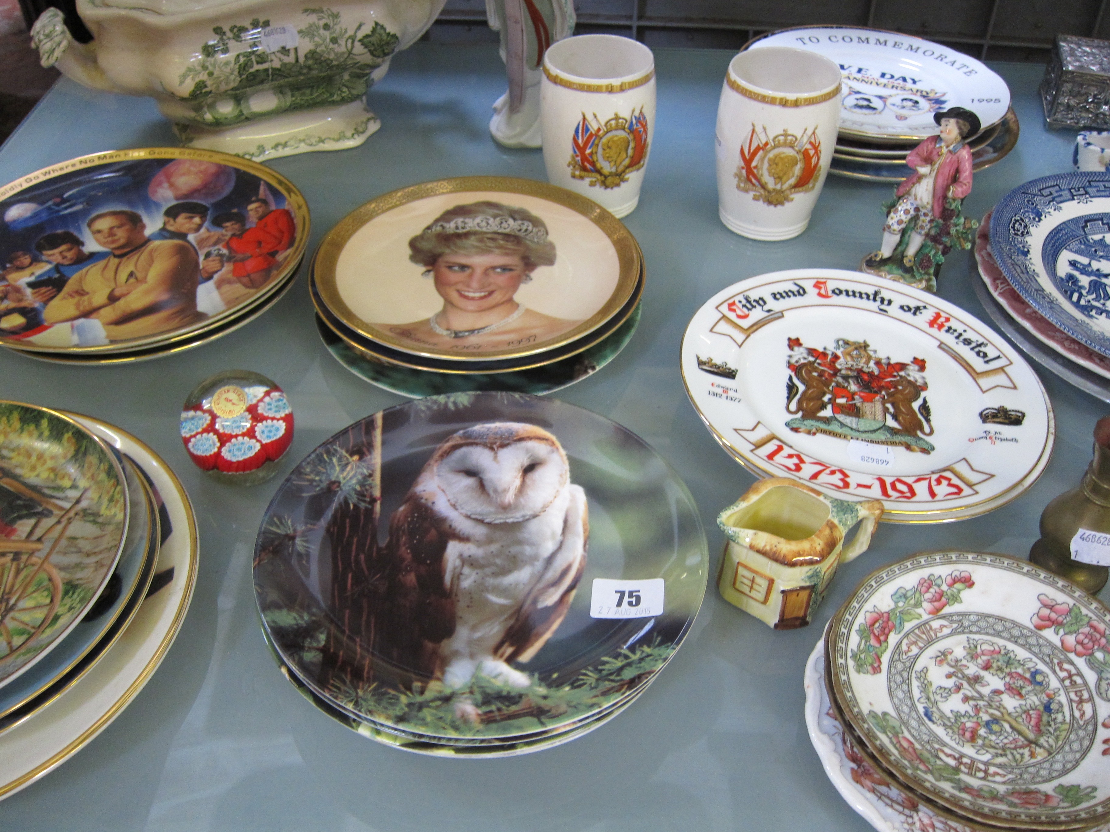 A quantity of collectors plates, a Mason's 'fruit basket' patterned tureen, commemorative ware,