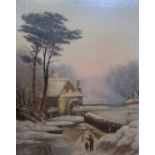 Flemish School (20th Century) Farmyard scene with chickens Oil on canvas Signed indistinctly lower