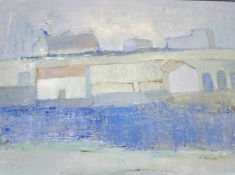 Anne Donnelly (Irish, b. 1932) Village in blue Oil on canvas Signed lower right and dated '96 35cm x