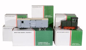 A collection of nine boxed BMS British Model Supply Large scale model railway items, A Baguley