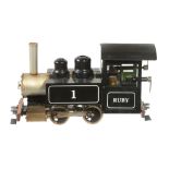 A 45mm gauge model of a 0-4-0 Narrow Gauge Quarry Locomotive Ruby , having twin outside cylinders,