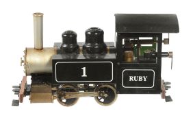 A 45mm gauge model of a 0-4-0 Narrow Gauge Quarry Locomotive Ruby , having twin outside cylinders,