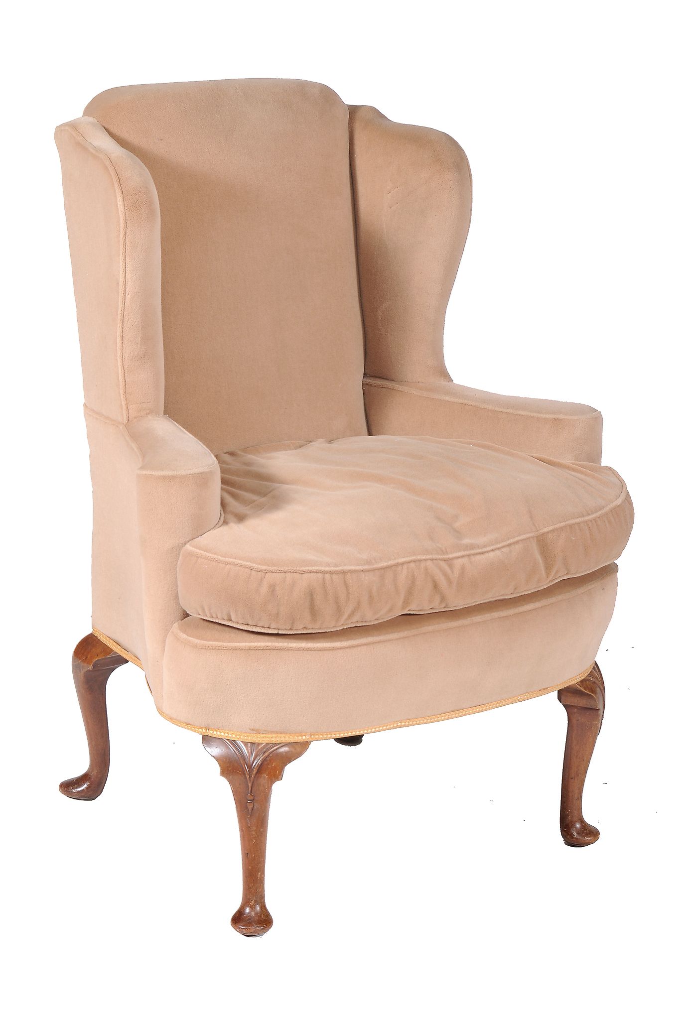 A walnut wing armchair in George II style , 20th century  A walnut wing armchair in George II style