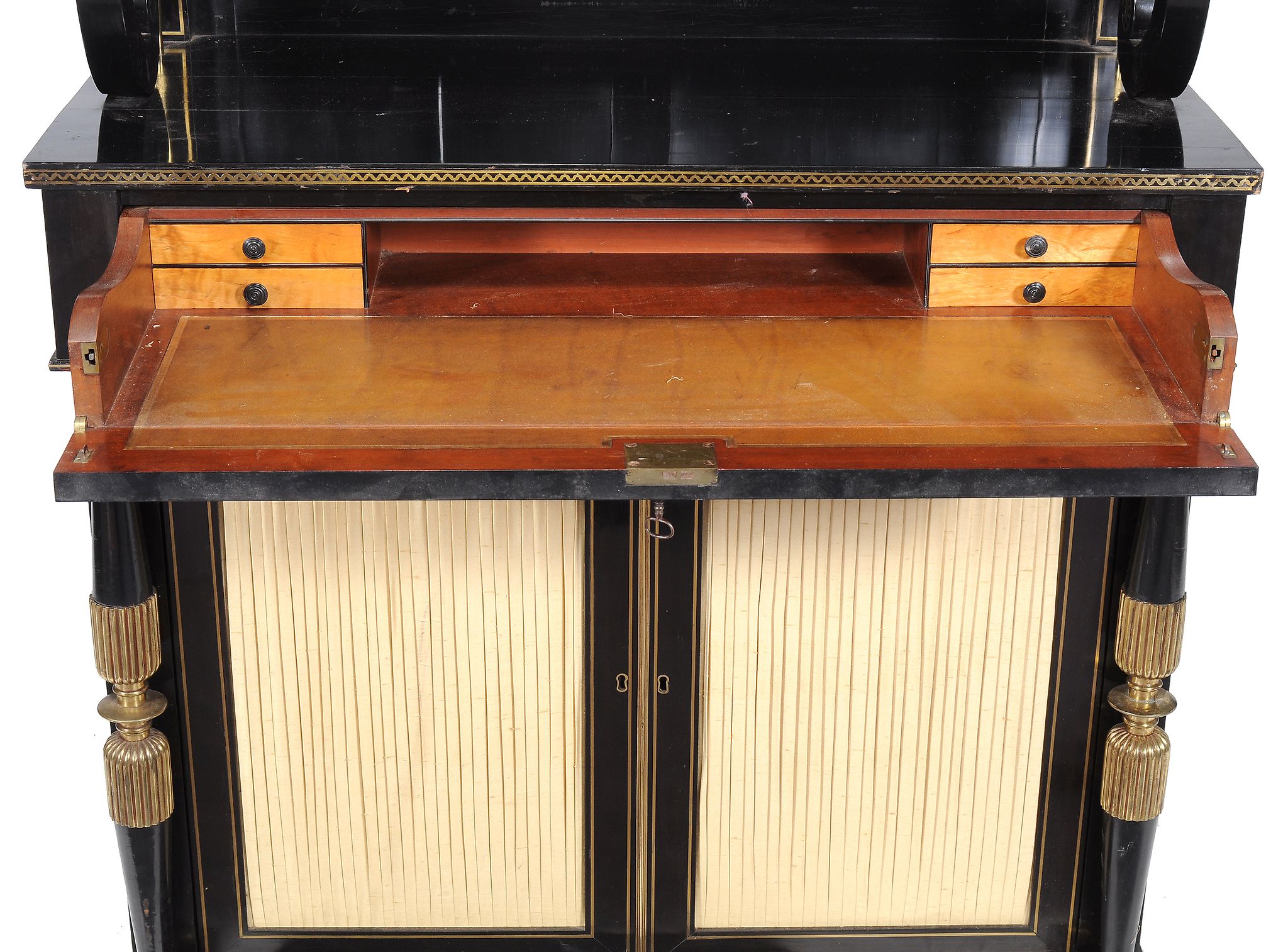 A late Regency ebony and brass inlaid secretaire chiffonnier, circa 1820  A late Regency ebony and - Image 2 of 2