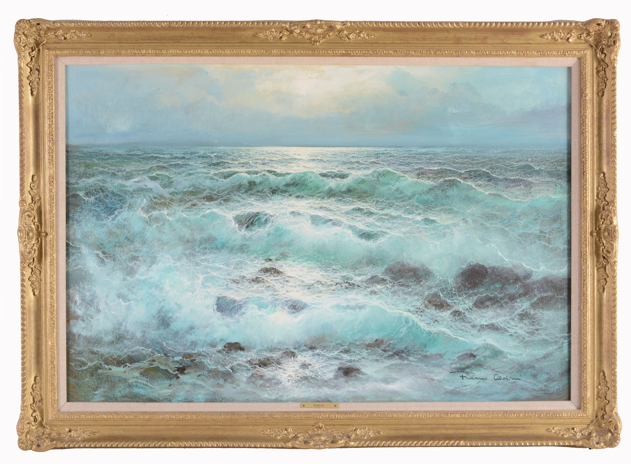 Remo Aldini (b.1943) - Waves Oil on canvas  Signed lower right 60.5 x 90 cm. (23 3/4 x 35 1/2 in) - Image 3 of 3