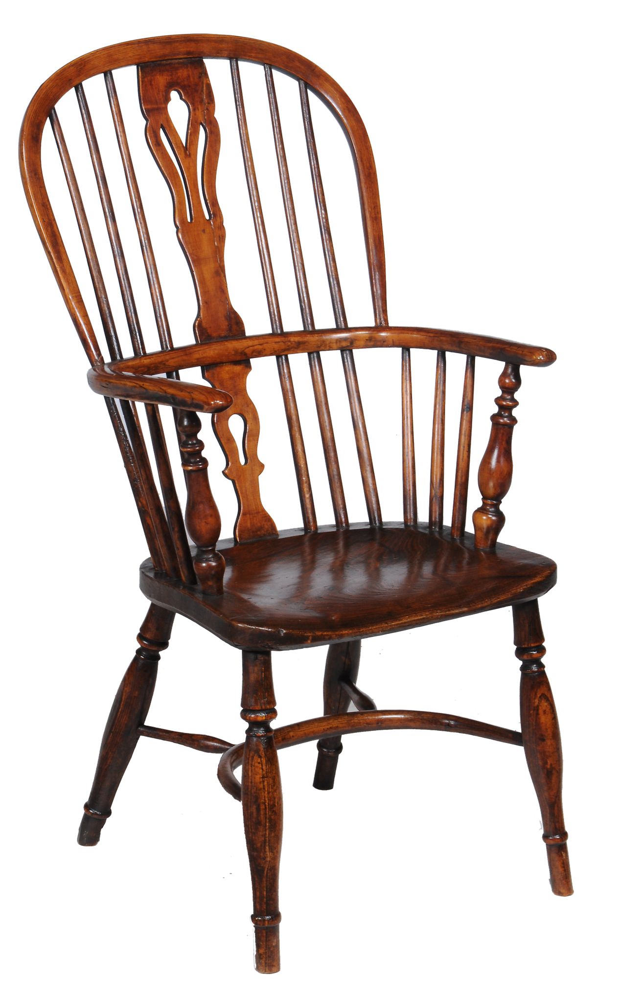 An ash and elm high back windsor armchair, stamped NICHOLSON ROCKLEY  An ash and elm high back