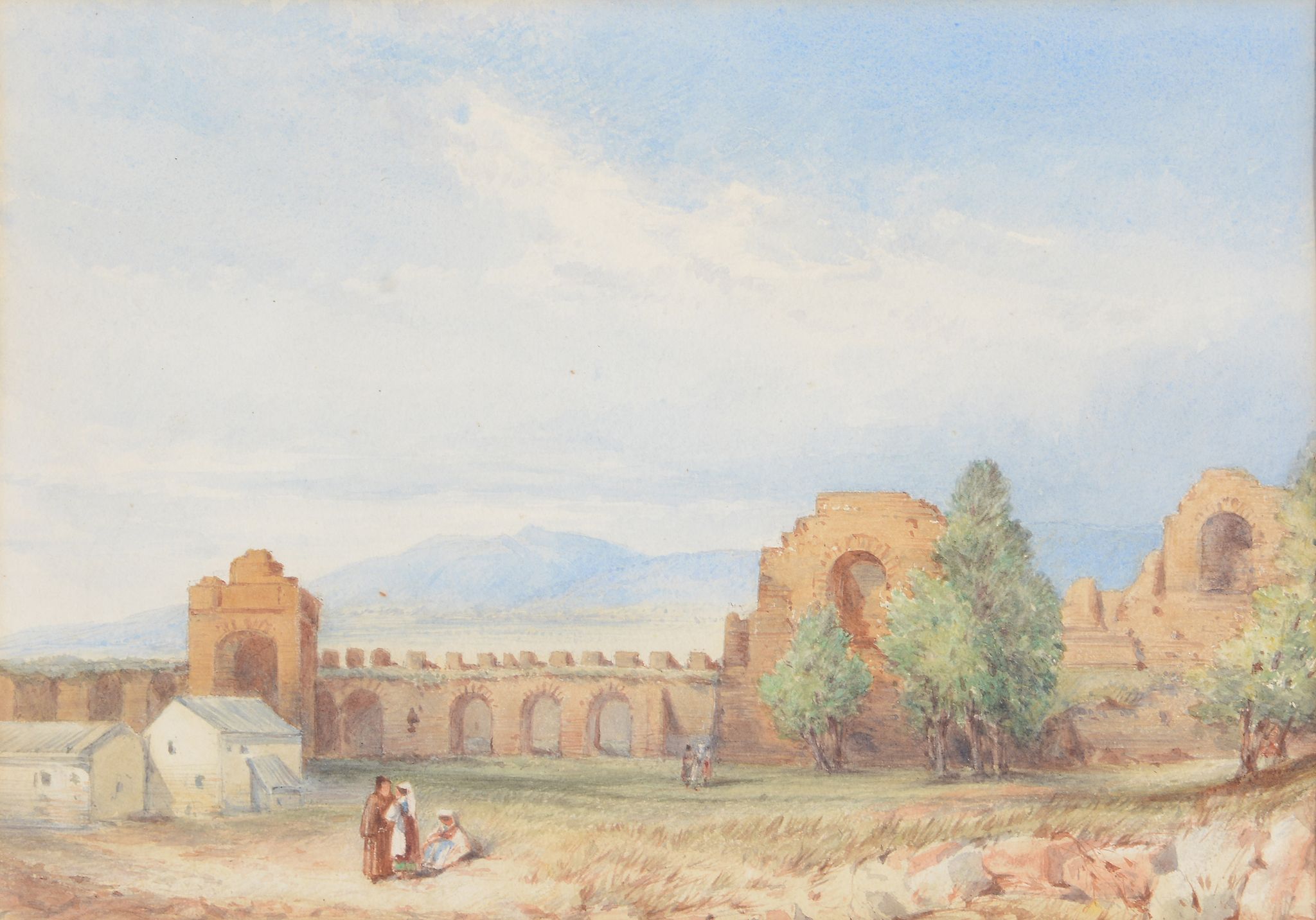 Attributed to John Callow (1822-1878) - Entrance to Paestum Watercolour, over graphite, heightened