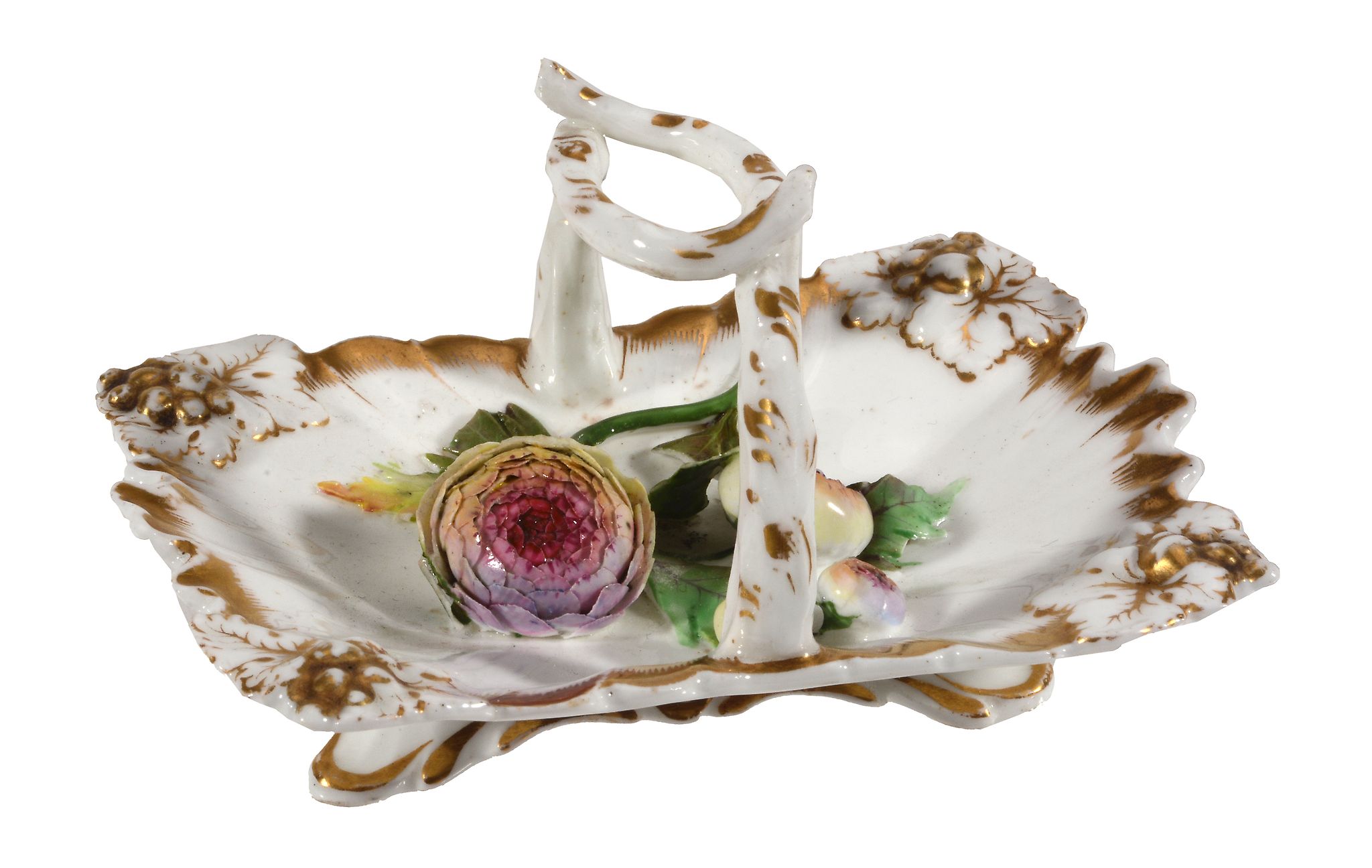 A Staffordshire porcelain shaped rectangular basket , circa 1835  A Staffordshire porcelain shaped