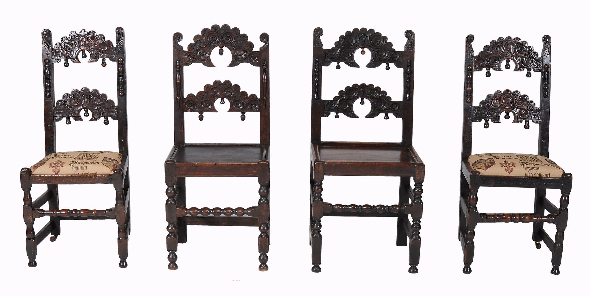 A harlequin set of eight oak dining chairs , circa 1680, of Derbyshire type  A harlequin set of