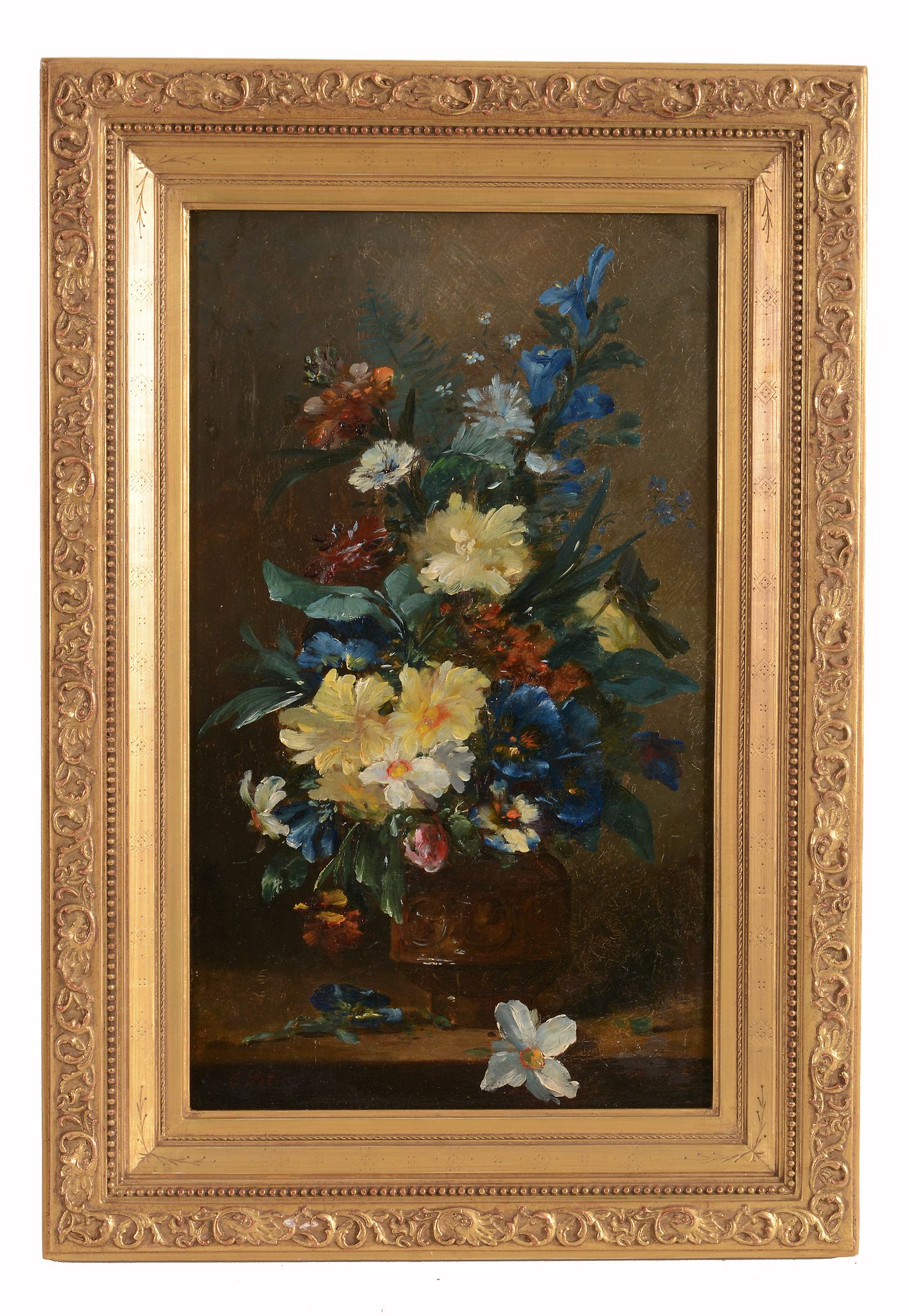 Eugene Petit (1839-1886) - Still life of flowers in a vase Oil on panel Signed lower left 50 x 31 - Image 2 of 3