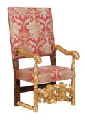 An Italian giltwood armchair, 17th century  An Italian giltwood armchair,   17th century, the
